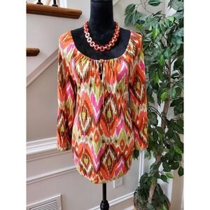 Jones New York Women Multicolor Viscose Scoop Neck Long Sleeve Top Blouse Size M